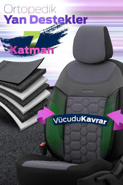 Otom Yeni Carbon Design Dokulu Kumaş Oto Koltuk Kılıfı Tam Set - OtomBayi